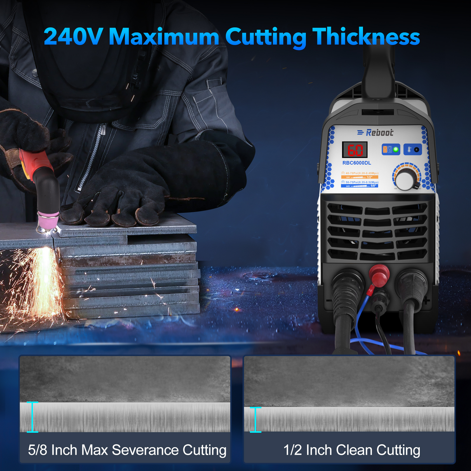Reboot Plasma Cutter, 2025 Upgraded 60Amps Portable IGBT Inverter, 1/2 Inch Clean Cut for DIY and Small Business Projects