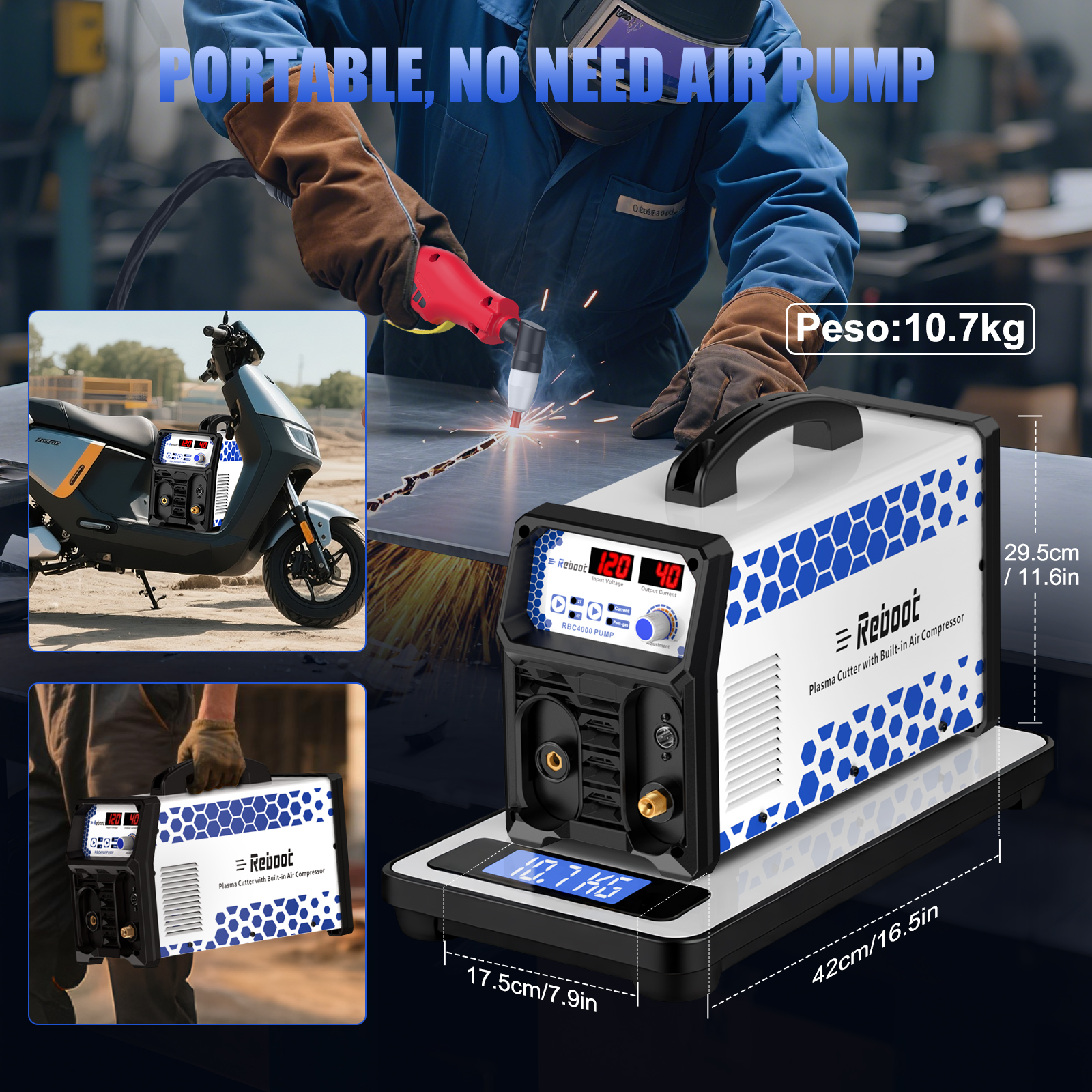 Reboot Plasma Cutter With Built In Air Compressor 40A 120V IGBT Inverter Digital Cutting Machine, 3/8 Inch Clean Cut And 3/5 Inch Max Cut High Frequency