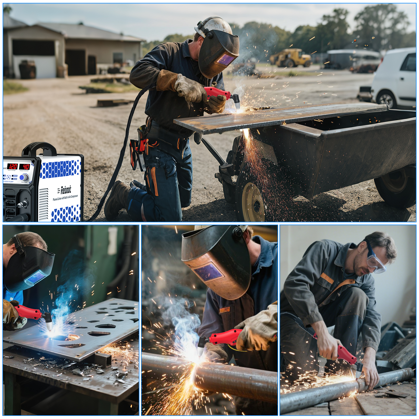 Reboot Plasma Cutter With Built In Air Compressor 40A 120V IGBT Inverter Digital Cutting Machine, 3/8 Inch Clean Cut And 3/5 Inch Max Cut High Frequency