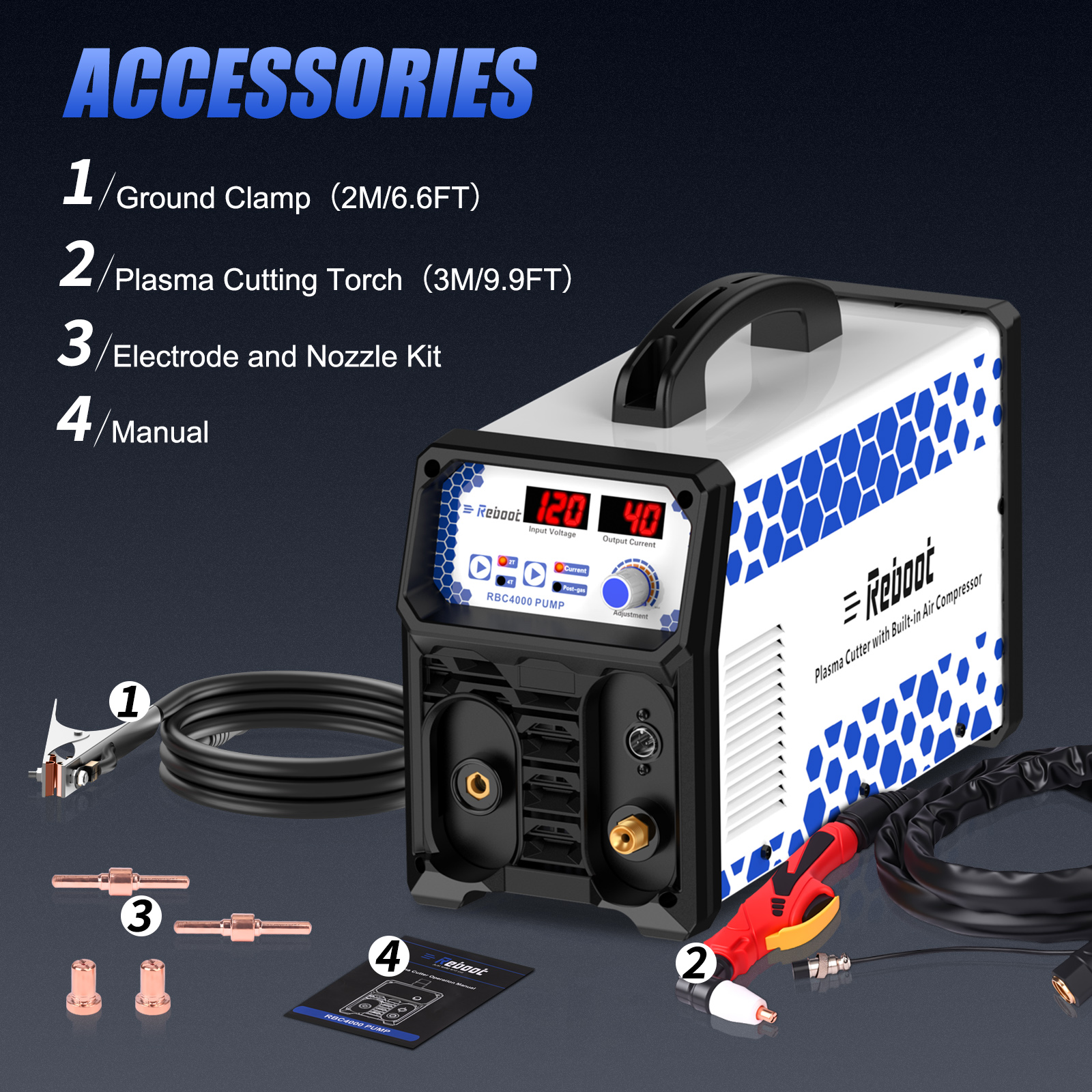 Reboot Plasma Cutter With Built In Air Compressor 40A 120V IGBT Inverter Digital Cutting Machine, 3/8 Inch Clean Cut And 3/5 Inch Max Cut High Frequency