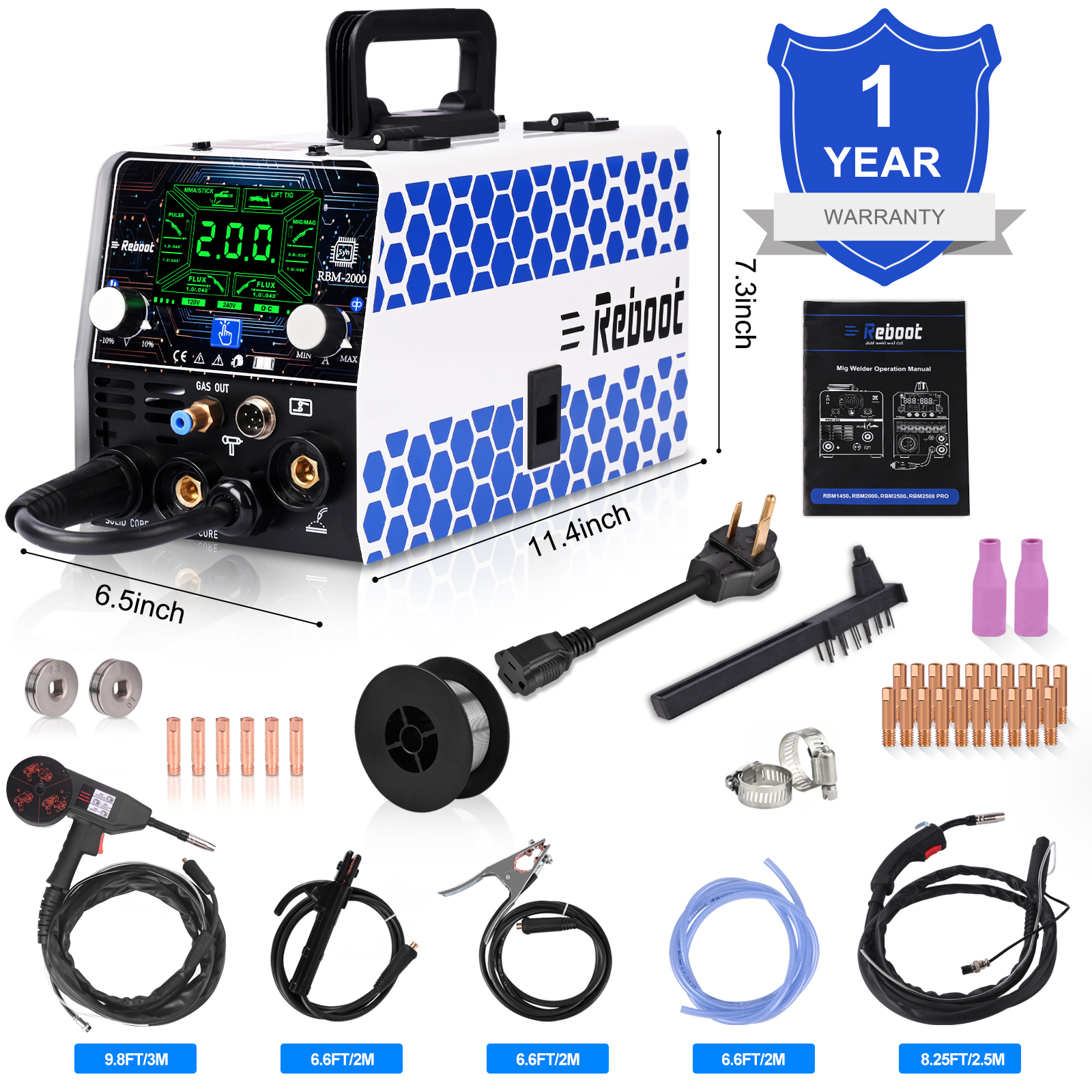 Reboot RBM2000 5-in-1 Welder 120V/240V with Spool Gun - 2025 Upgrade Complete Kit for Aluminum Welding, Steel, Metal Finishing, MIG, Flux Core, Lift TIG, Stick Welding Machine
