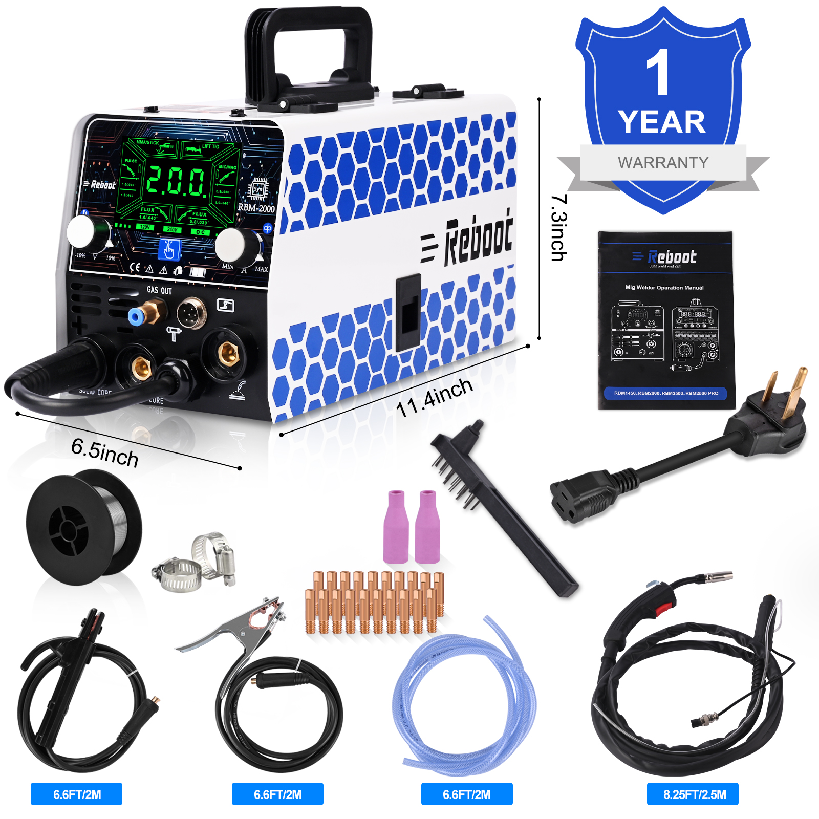 Reboot RBM2000 5-in-1 Welder 120V/240V with Spool Gun - 2025 Upgrade Complete Kit for Aluminum Welding, Steel, Metal Finishing, MIG, Flux Core, Lift TIG, Stick Welding Machine