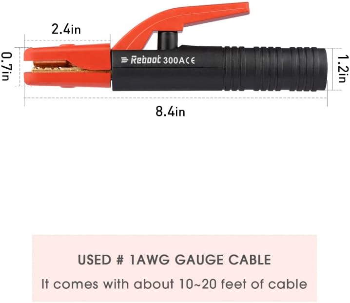 Reboot Welding Electrode Holder 300AMP, Copper Heavy Duty Clamp with Fixed Jaws for ARC Welding Machine (American Designed)