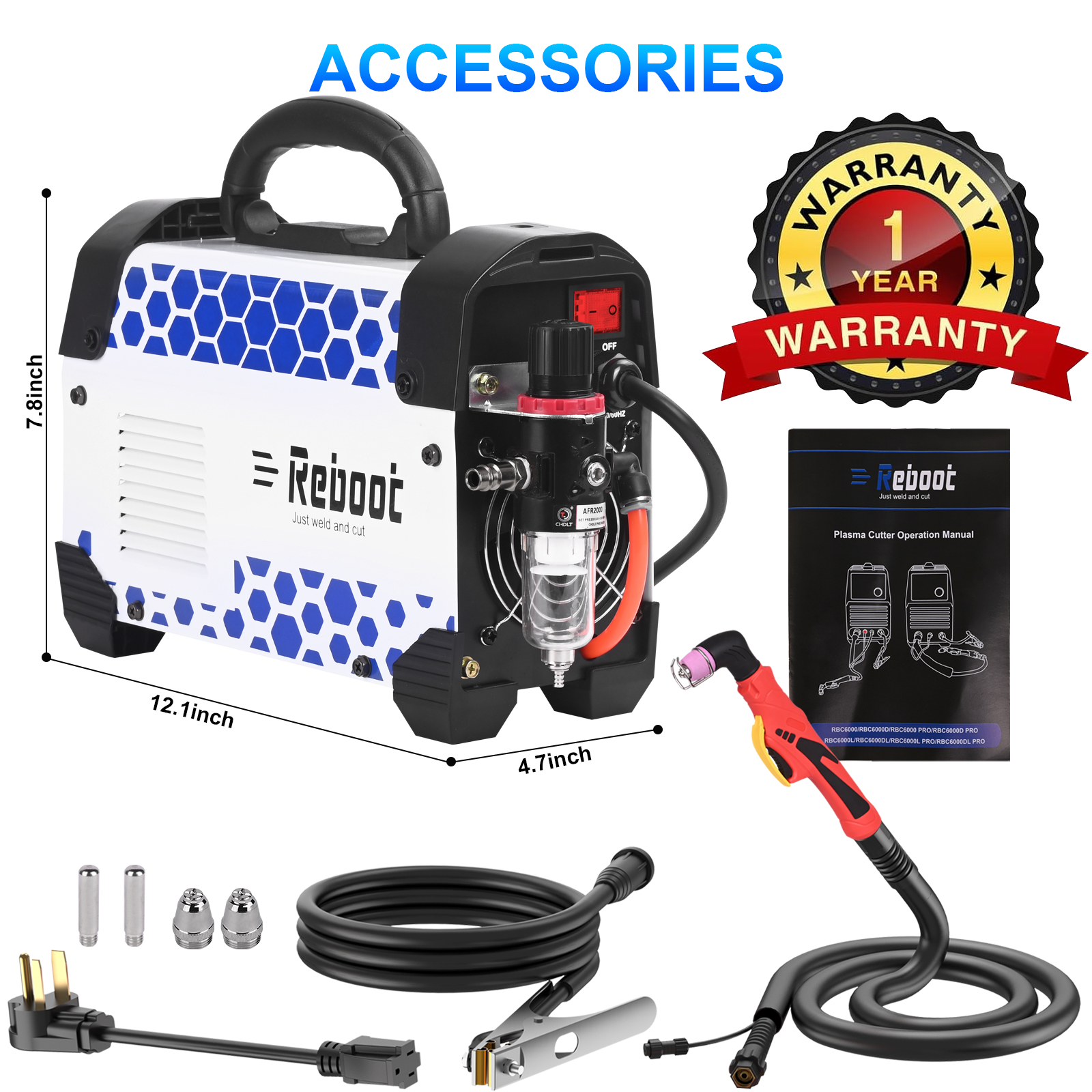Reboot Pro 60A Plasma Cutter 2025, Pilot Arc Non-Contact Cutting, 120V/240V Dual Voltage,Large Digital Smart Screen, Enhanced for Metal/Mesh/Stainless Steel, 1/2'' Clean Cut 3/4