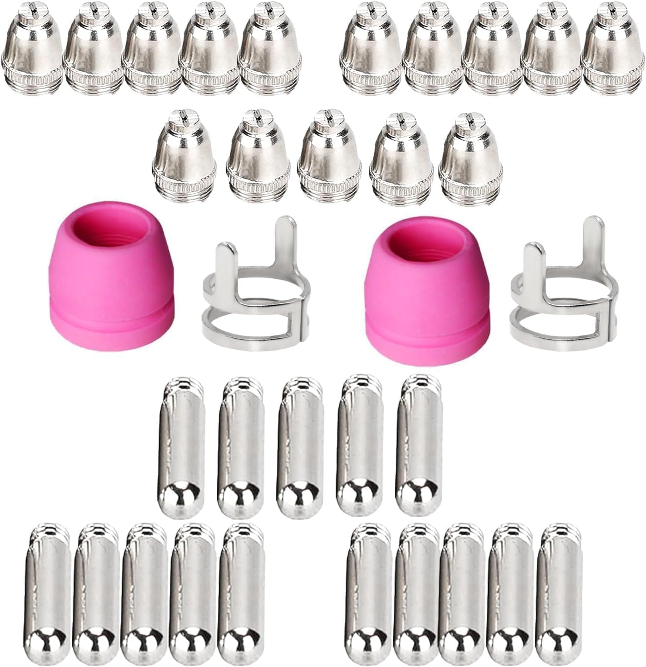 Plasma Cutter Consumables Non-Touch AG60 Torch Contact Tips 34 PCS Long-Term Plasma Accessories Red Copper Extended Long Tip Electrode Nozzles for AG-60/SG55/WSD60 Plasma Cutter Torch Pilot Arc