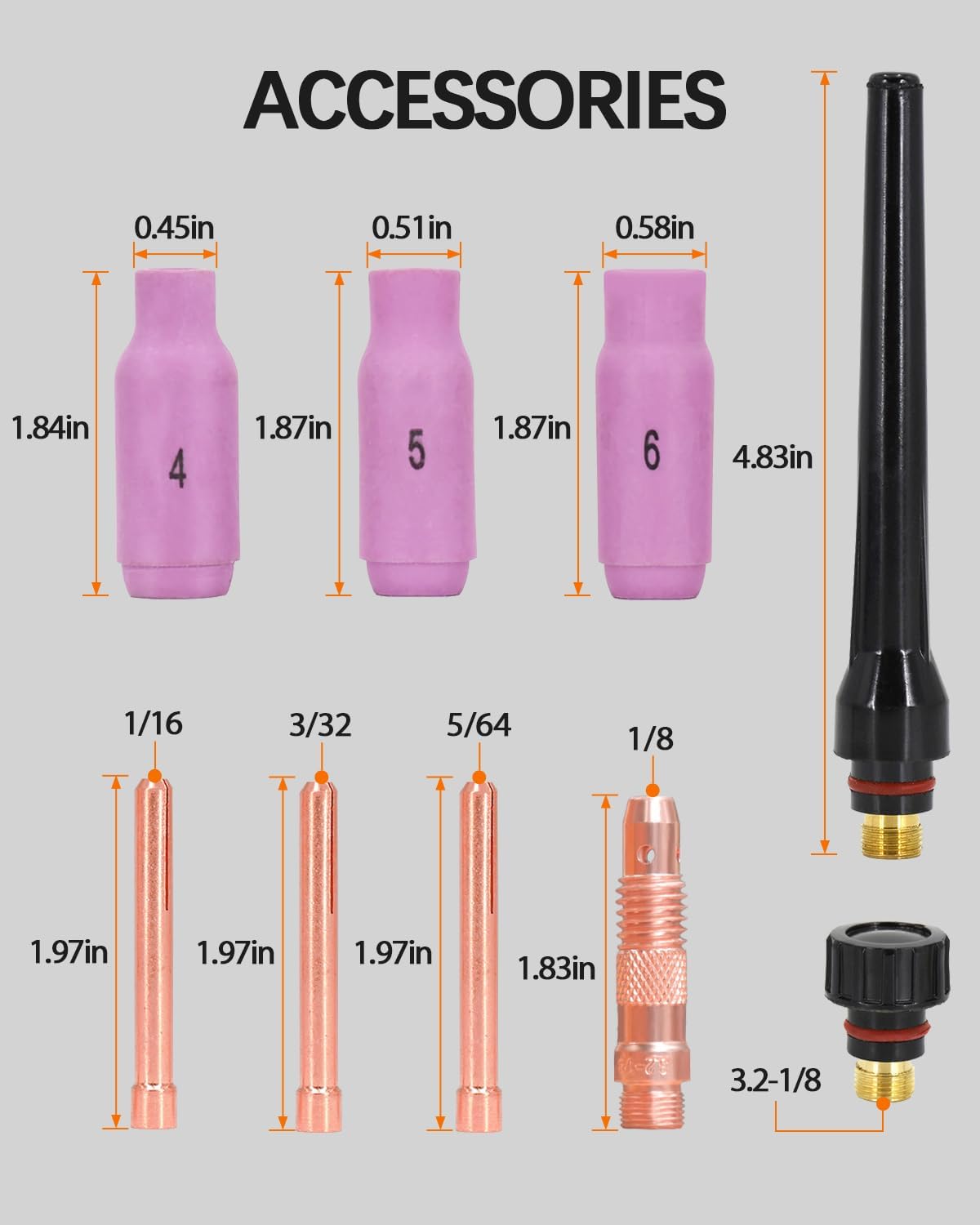 TIG Welding Torch, WP-17FV Argon Air Cooled Lift TIG Torch, 150Amp 10-25mm Connector (WP17V-2025)