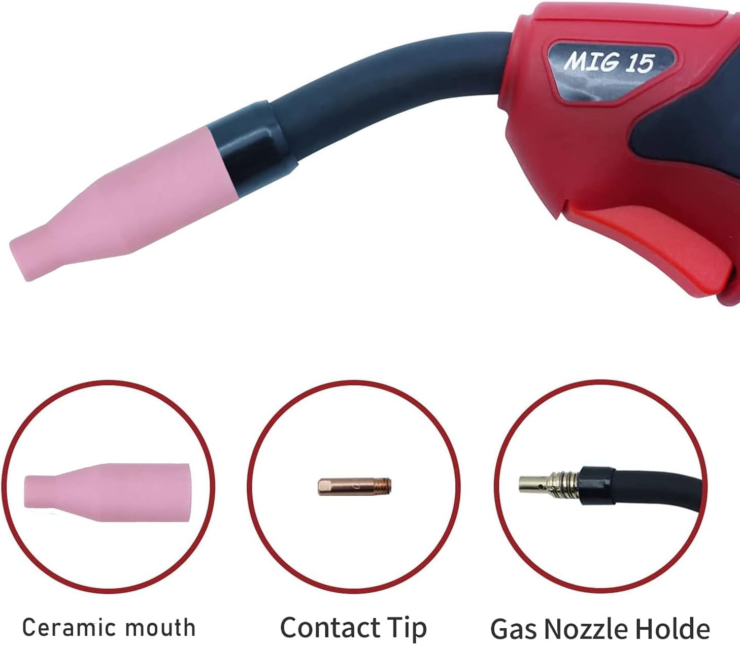 Mig Welder Ceramic Nozzle MB15 15AK 10-Pack, Gasless Consumables for MIG/MAG Torch, MIG Contact Tips, MIG Welding Machine Accessories.