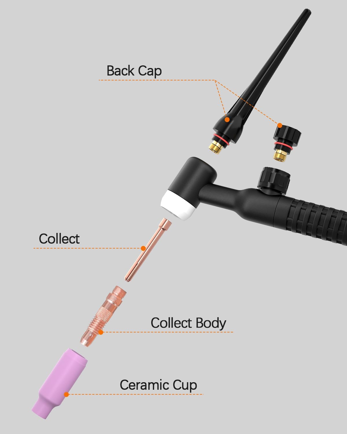 TIG Welding Torch, WP-17FV Argon Air Cooled Lift TIG Torch, 150Amp 10-25mm Connector (WP17V-2025)