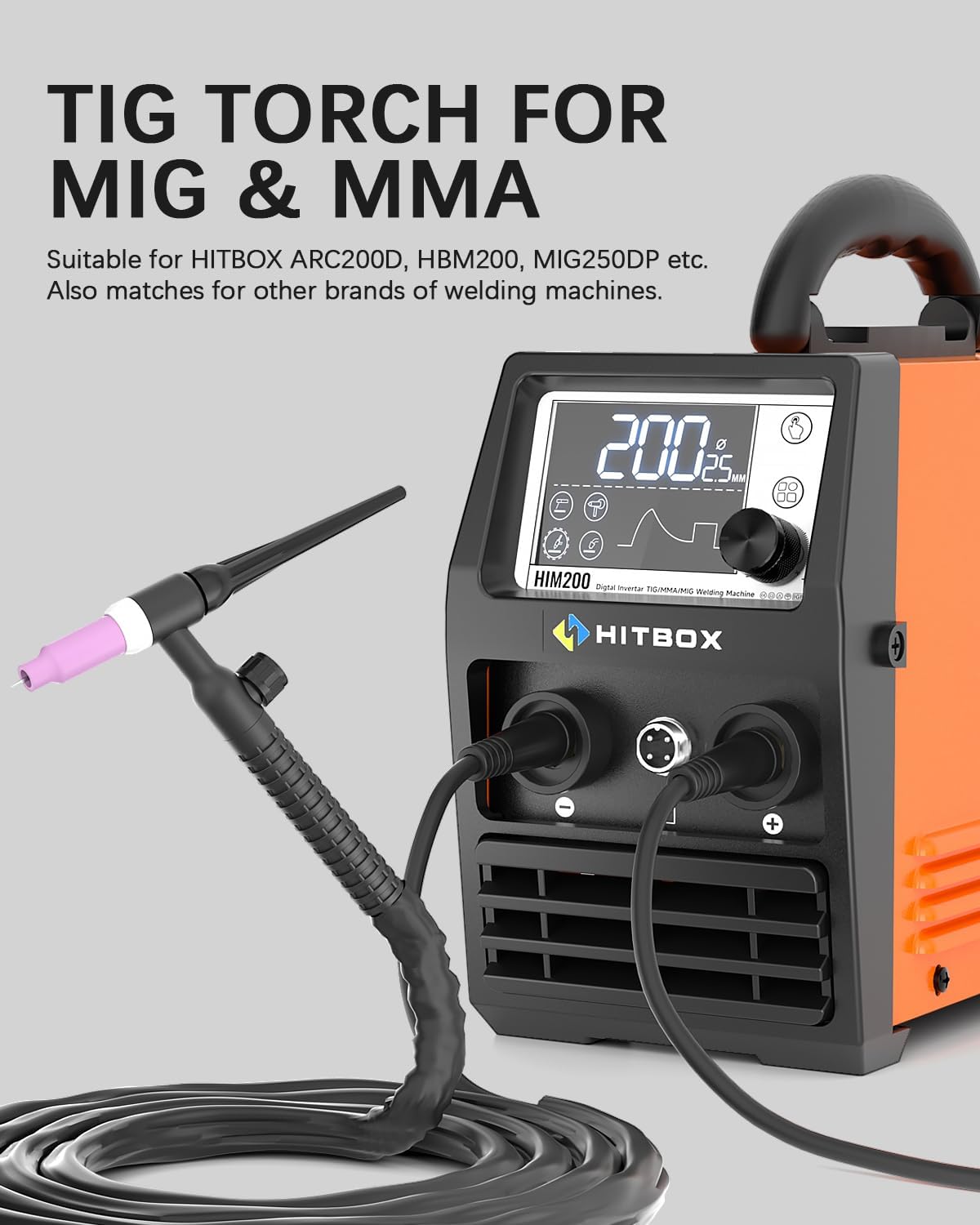 TIG Welding Torch, WP-17FV Argon Air Cooled Lift TIG Torch, 150Amp 10-25mm Connector (WP17V-2025)