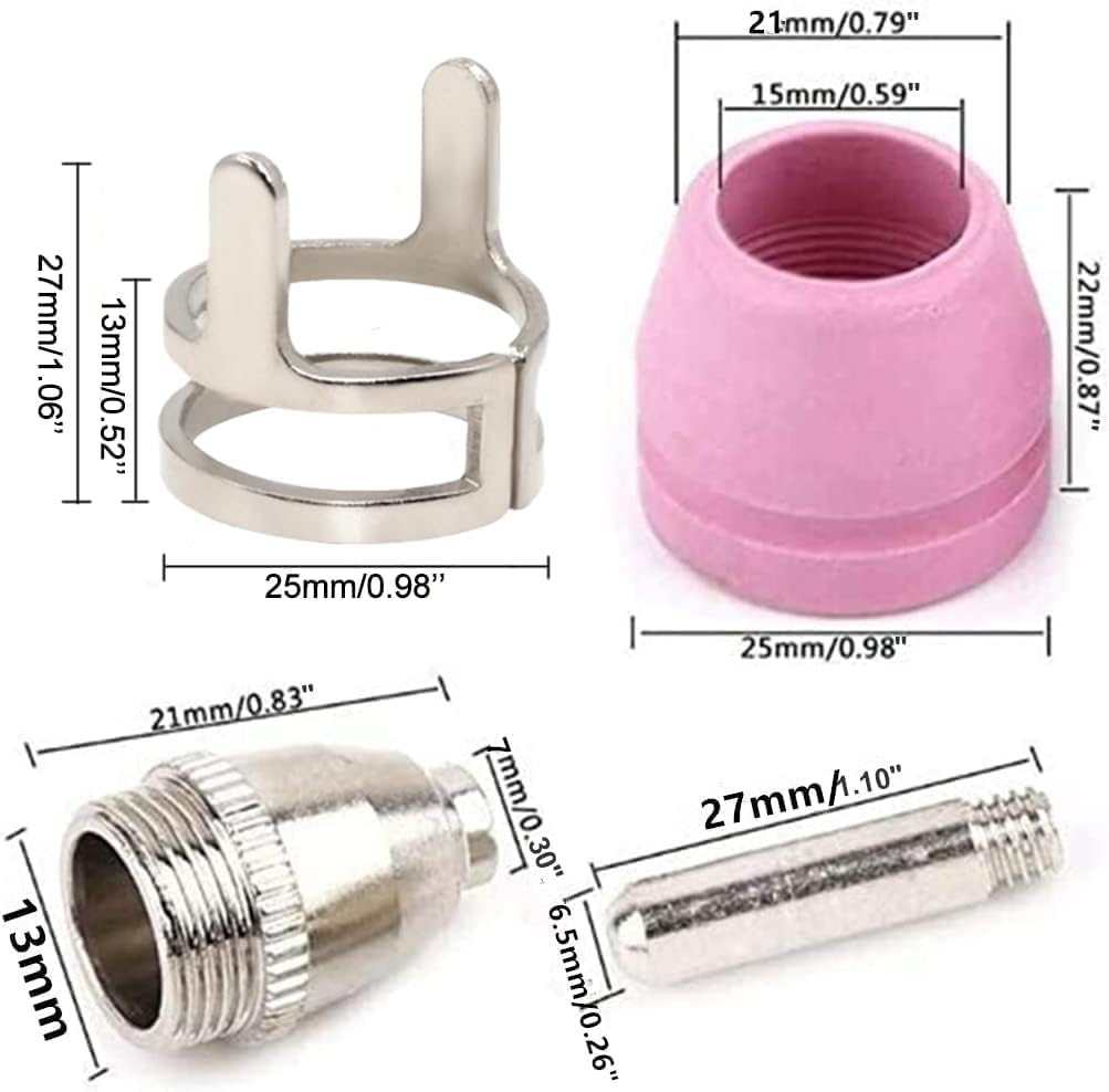 Plasma Cutter Consumables Non-Touch AG60 Torch Contact Tips 34 PCS Long-Term Plasma Accessories Red Copper Extended Long Tip Electrode Nozzles for AG-60/SG55/WSD60 Plasma Cutter Torch Pilot Arc