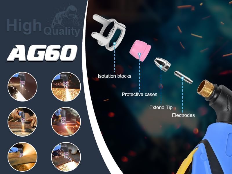 Plasma Cutter Consumables Non-Touch AG60 Torch Contact Tips 34 PCS Long-Term Plasma Accessories Red Copper Extended Long Tip Electrode Nozzles for AG-60/SG55/WSD60 Plasma Cutter Torch Pilot Arc
