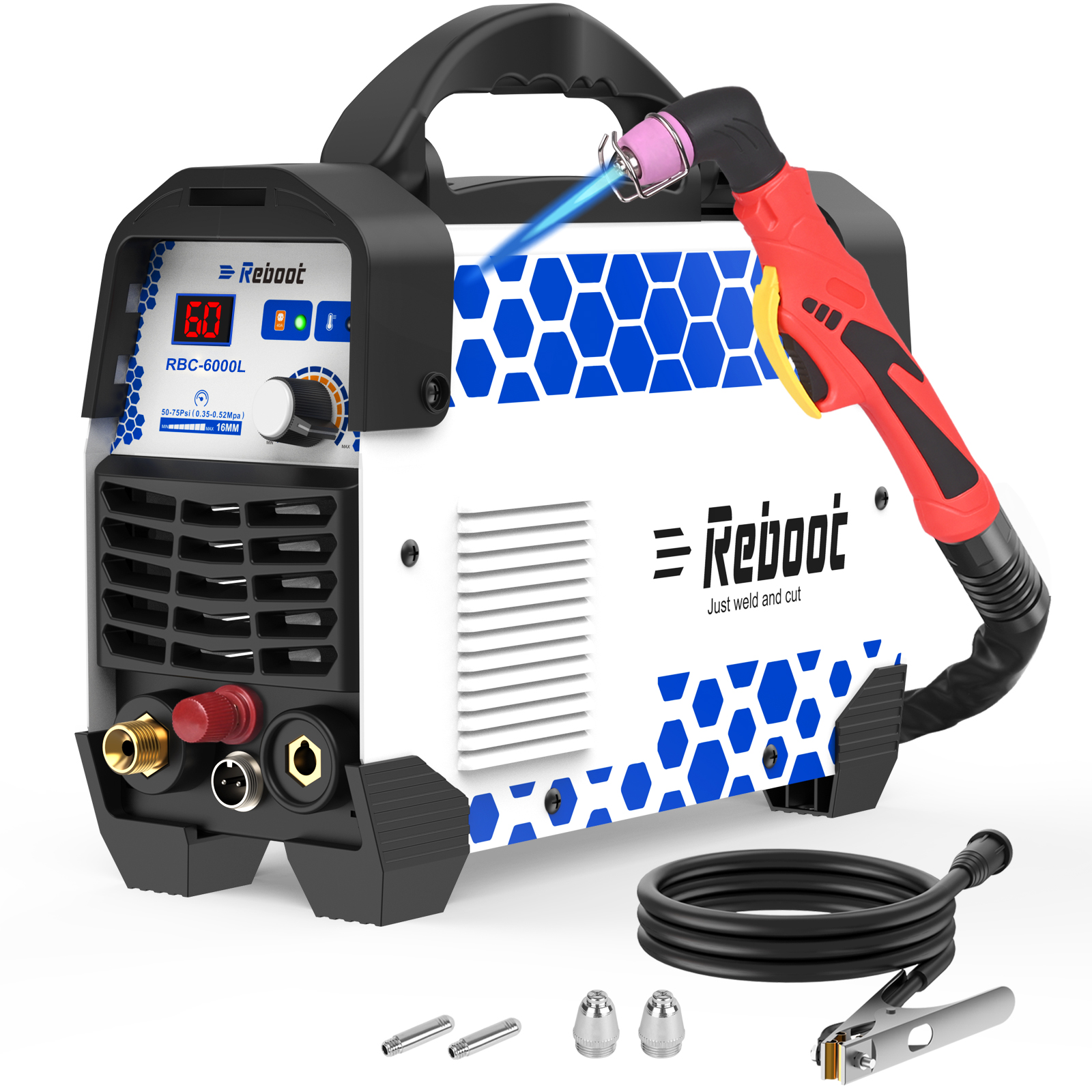 Reboot Plasma Cutter, 2025 Upgraded 60Amps Portable IGBT Inverter, 1/2 Inch Clean Cut for DIY and Small Business Projects