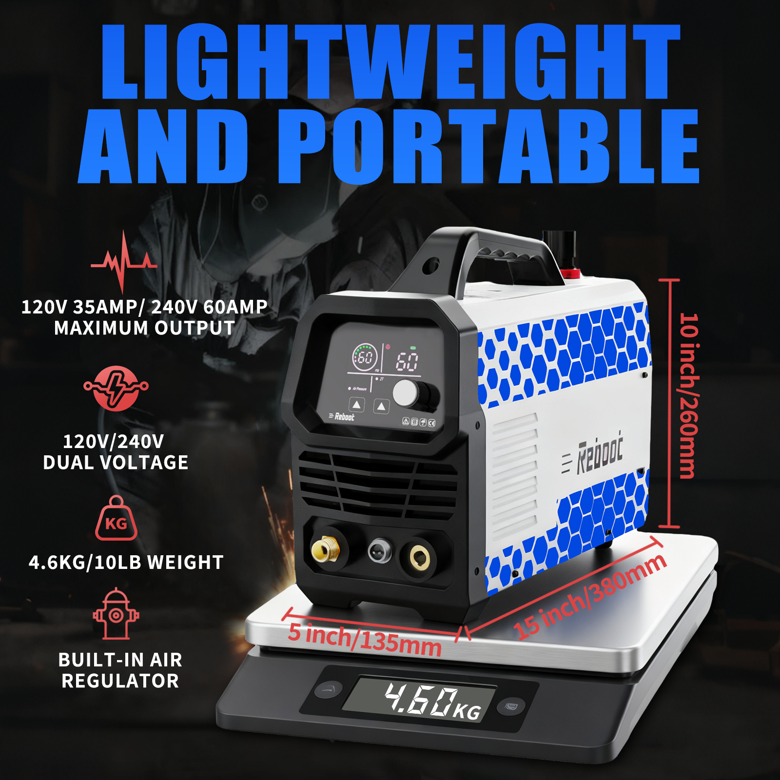 Reboot Plasma Cutter 60A, Large Integrated LED Digital Display, 120/240V Plasma Cutter Machine with IGBT Inverter, 1/2 Inch Clean Cut 5/8 Inch Max Cut RBC6000D Max