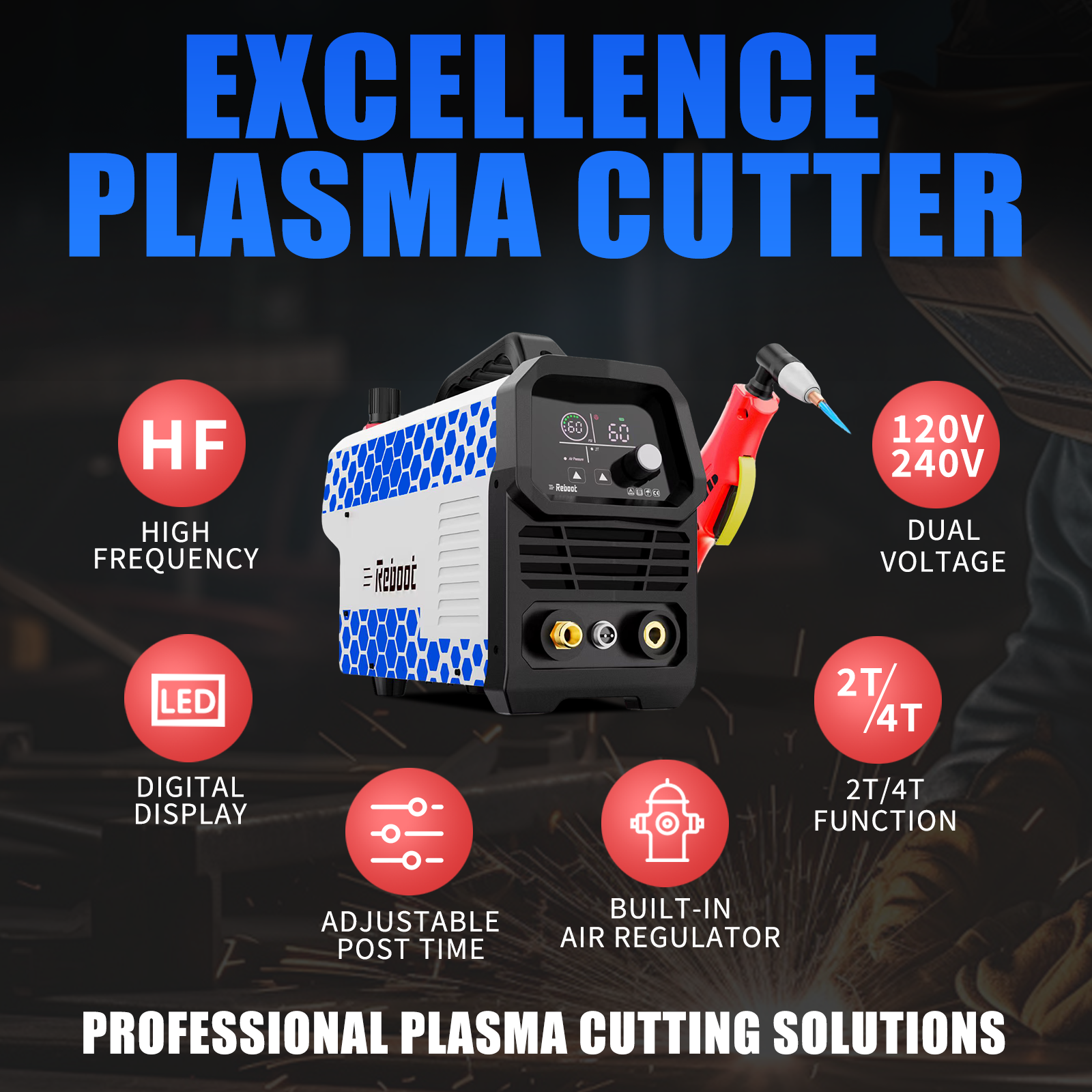 Reboot Plasma Cutter 60A, Large Integrated LED Digital Display, 120/240V Plasma Cutter Machine with IGBT Inverter, 1/2 Inch Clean Cut 5/8 Inch Max Cut RBC6000D Max