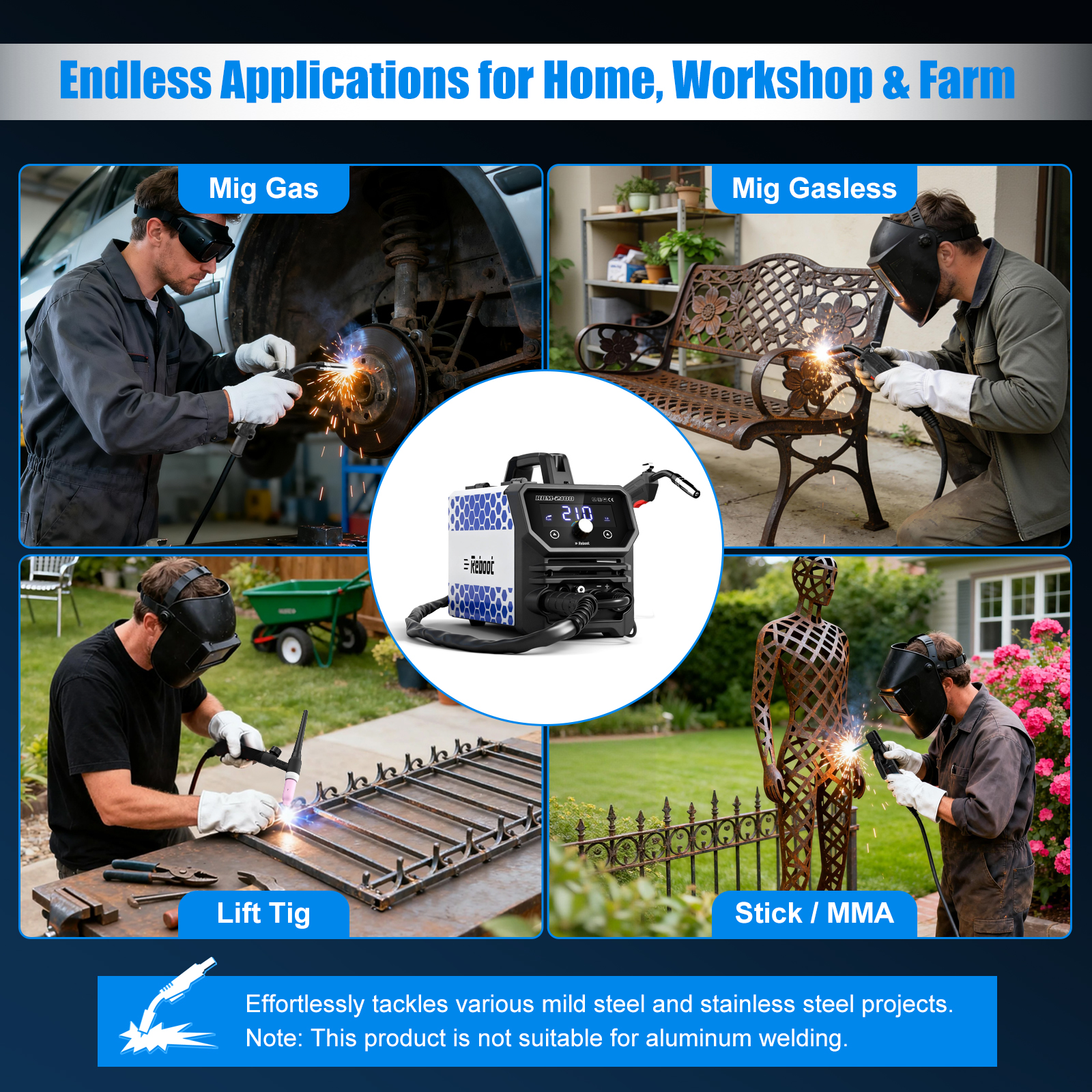 Reboot 210A MIG Welder,4-in-1 120V Welding Machine