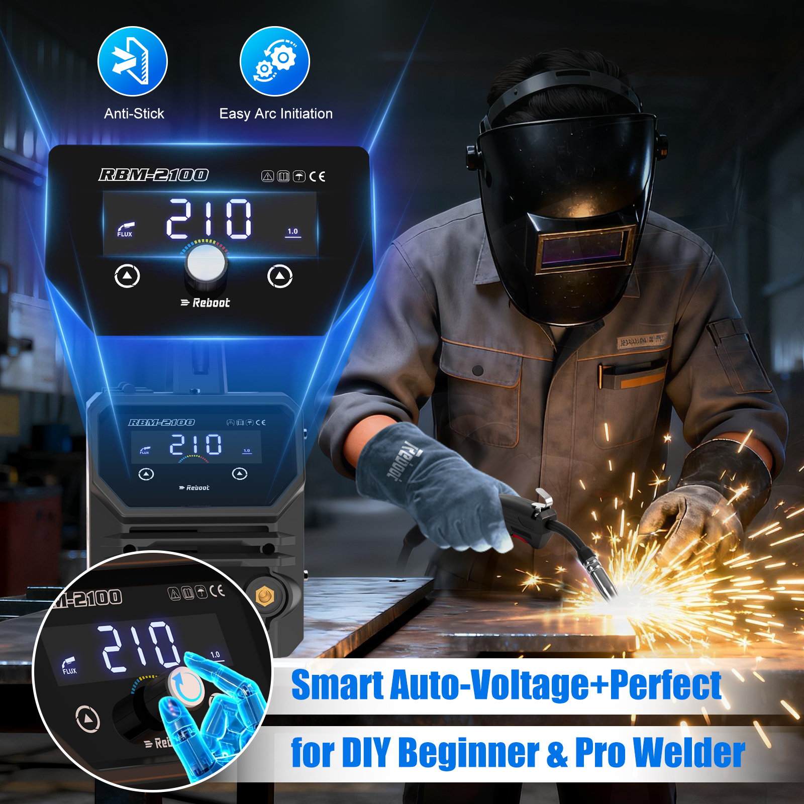 Reboot 210A MIG Welder,4-in-1 120V Welding Machine