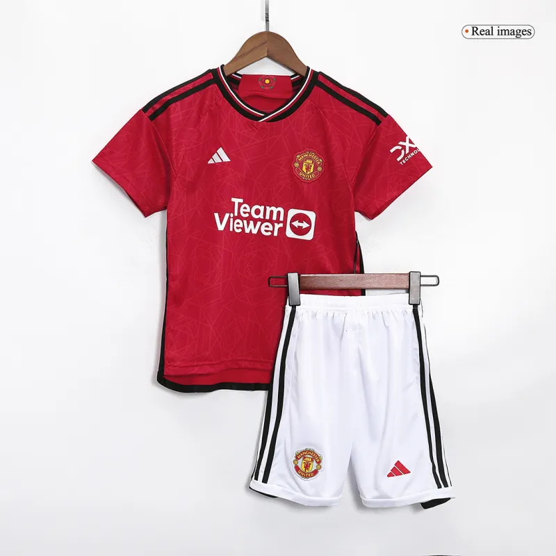 23-24 Kids Manchester United Home Jersey Kit