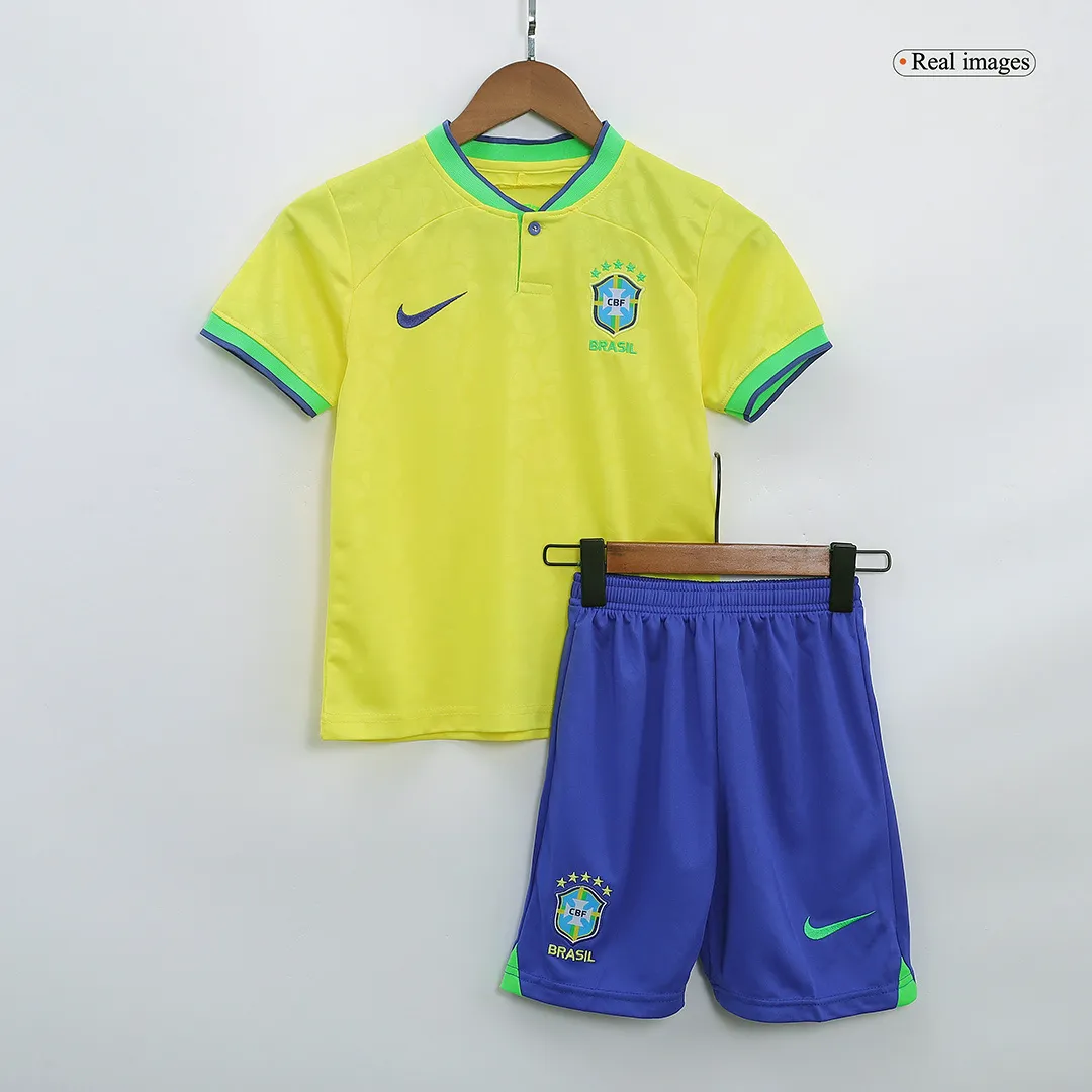 Brazil Kids Soccer Jersey Home Kit(Jersey+Shorts) World Cup 2022