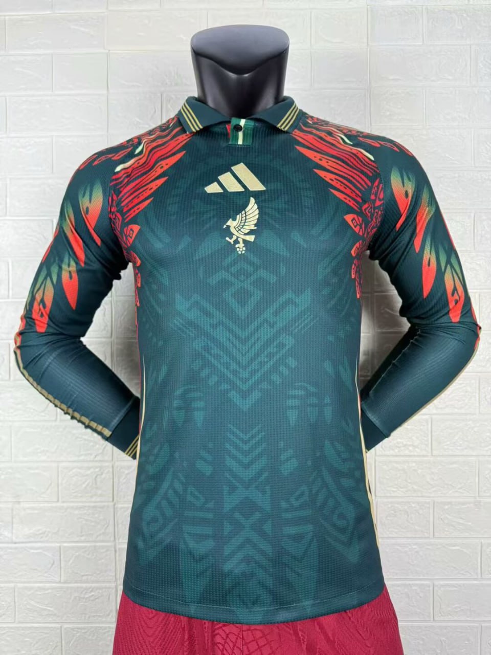 Mexico Gold Man Long Sleeve Player Version Jersey 25/26 Red Green