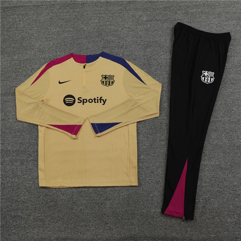 24-25 Barcelona Long Sleeve Tracksuit Gold Training Suits Football