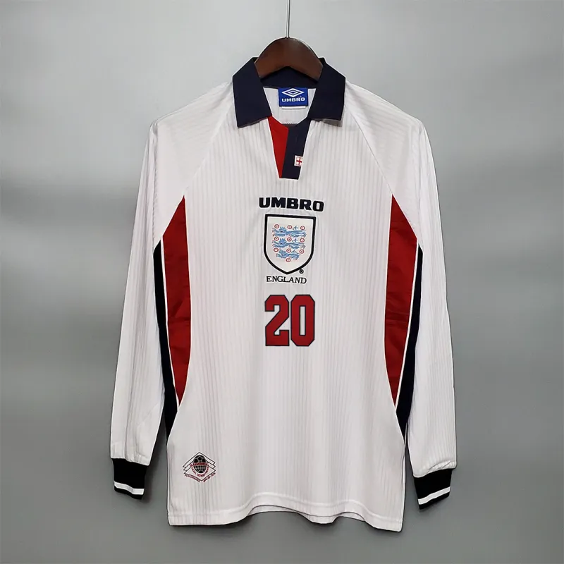 1998 England World Cup Home Retro Jersey Long Sleeve #7 BACKHAM #20 OWEN