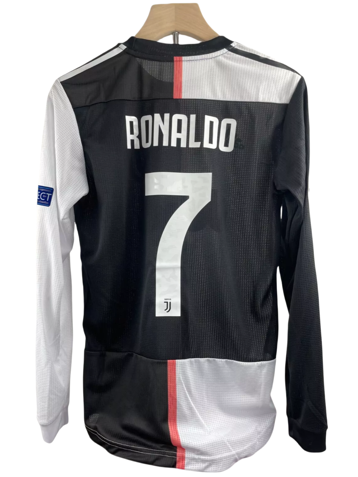2019-20 Cristiano Ronaldo #7 Juventus Home Retro Player Version Soccer Jersey with UCL Patch - Long Sleeve