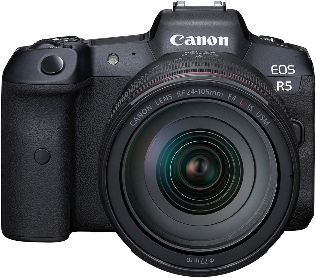 Canon EOS R5 Mirrorless Camera RF24-105mm F4 L is USM Lens Kit, Full-Frame Hybrid Camera, 8K Video, 45 Megapixel CMOS Sensor, DIGIC X Image Processor, Up to 12 FPS, RF Mount, Black