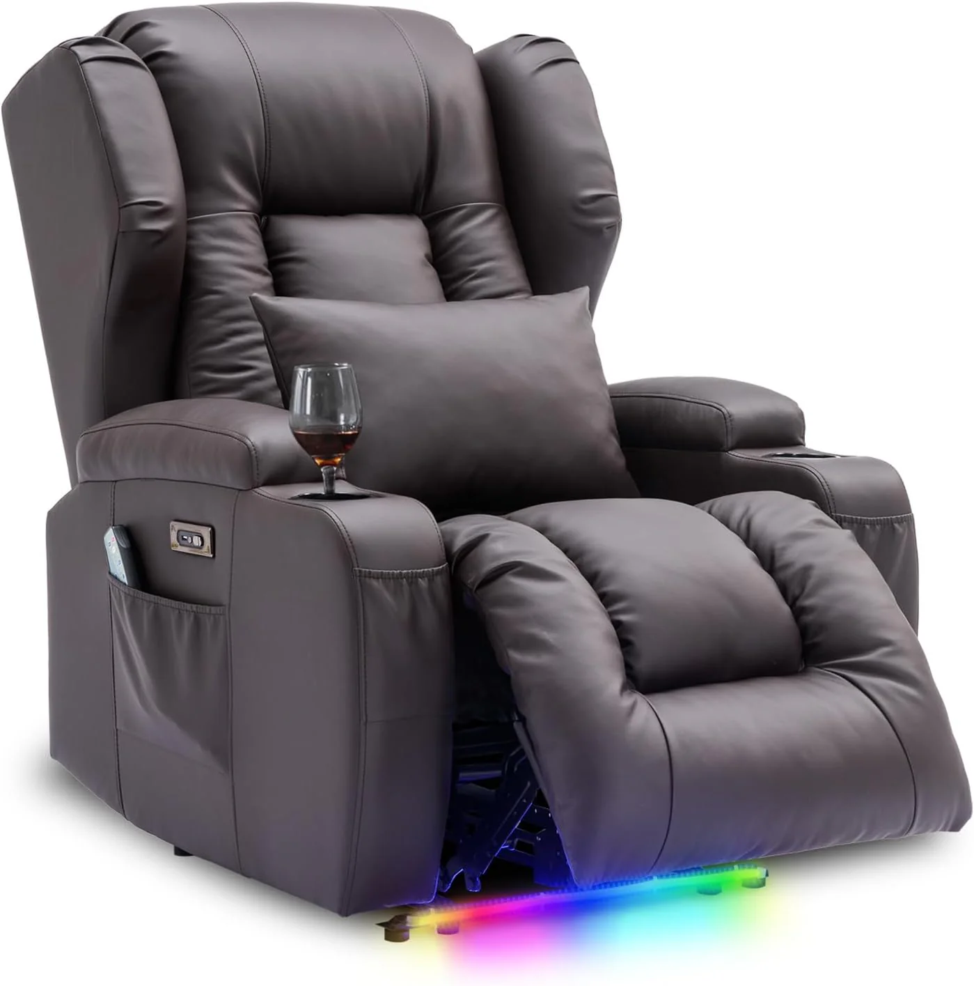 Artificial leather electrically adjustable lounge chair, movie armchair, lounge chair, massage and heating TV armchair, modern lounge chair, living room sofa, weighing 150 kilograms, black