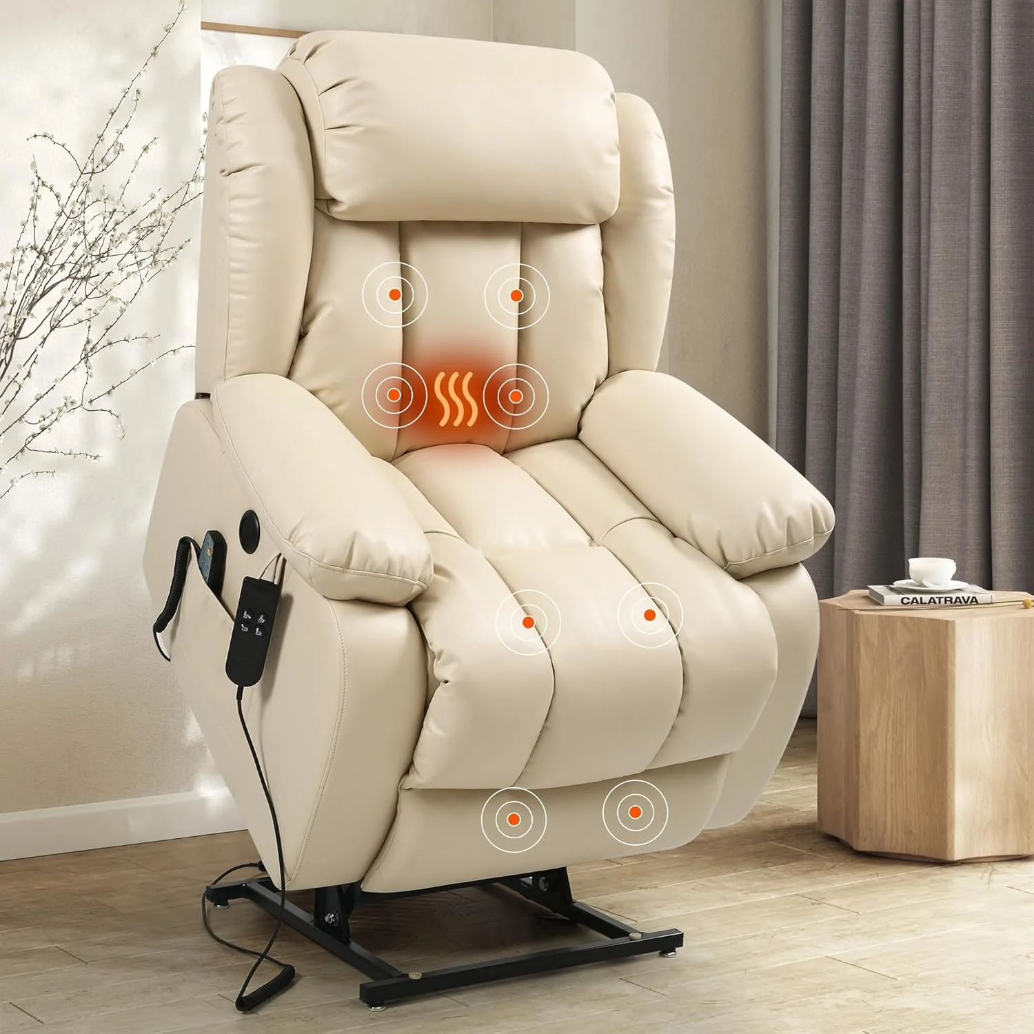 2-motor 180° electric relaxation chair, sleep chair, massage chair, vibration and heating (beige)