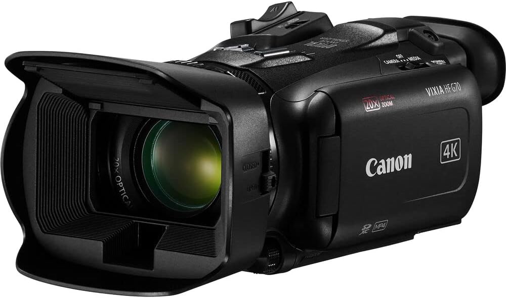 Canon Vixia HF G70 UHD 4K Camcorder (Black) (5734C002) + 64GB Memory Card + 2 x BP828 Battery + BP820 Charger + Color Filter Kit + Bag + Wide Angle Lens + Telephoto Lens + More (Renewed)