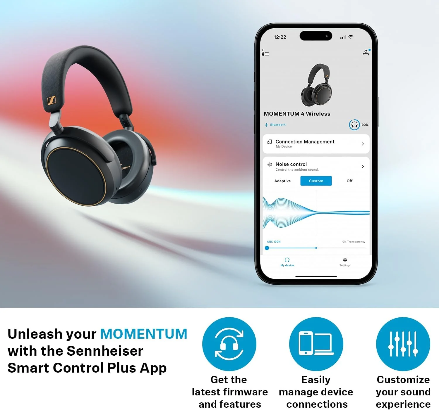 Sennheiser Momentum 4 Headphones - Bluetooth Headset for Crystal-Clear Calls, Adaptive Noise Cancellation, 60h Battery Life, Lightweight, Black/Copper