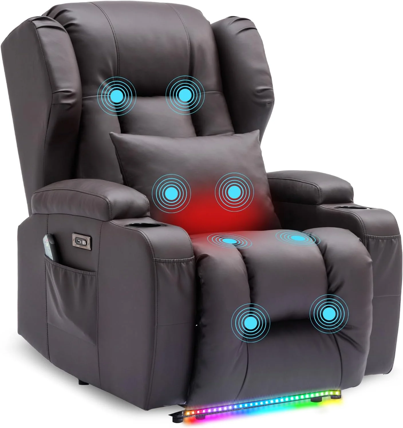 SAMERY relaxation chair, electric massage chair, lounge chair, vibration heating, relaxation chair and lounge chair with LED/USB, cinema armchair, TV armchair, living room bedroom, black 7815