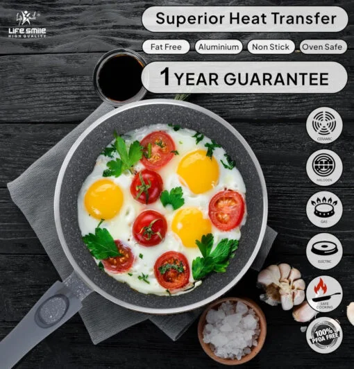 🍳LIFE SMILE Juego de utensilios de cocina de granito texturizado, 29 piezas – Juego de utensilios de cocina, revestimiento de granito antiadherente multicapa, 100 % libre de PFOA, juego completo de utensilios de cocina y sartén